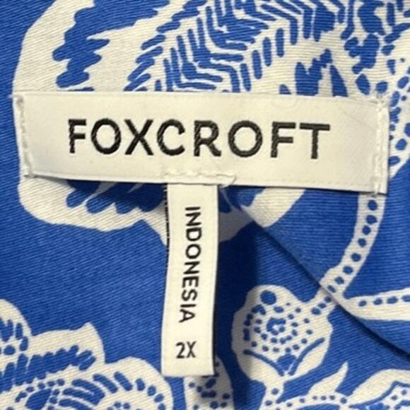 Foxcroft Marina Blue White Floral Long Sleeve Button Down Pocket Shirt Top Sz 2X - Picture 4 of 4